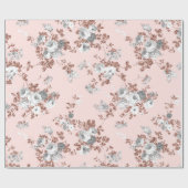 モダンな赤面のピンクの白いバラの金ゴールドのグリッターの花柄 ラッピングペーパー (フラット)