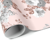 モダンな赤面のピンクの白いバラの金ゴールドのグリッターの花柄 ラッピングペーパー (ロールコーナー)
