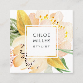 モダンな赤面のモモの花の正方形の名刺 スクエア名刺