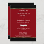 モダンな赤黒白の卒業パーティー 招待状 (正面/裏面)