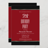 モダンな赤黒白の21歳の誕生日パーティー 招待状 (正面/裏面)