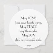 モダンな赤、黒、白のラブ、ピース、ジョイ テキスト シーズンカード (裏面)