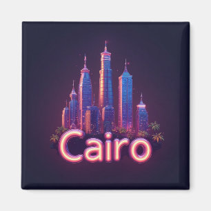 モダンな超高層ビルがあるカイロのネオンの夜景 マグネット