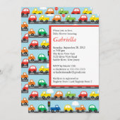 モダンな車の男の子ベビーシャワー招待状 招待状 (正面/裏面)