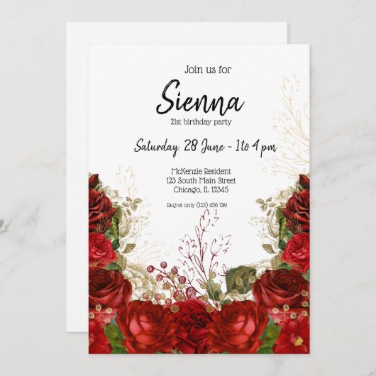 モダンな輝きとエレガンスの花、あらゆるシーンに 招待状 (正面/裏面)