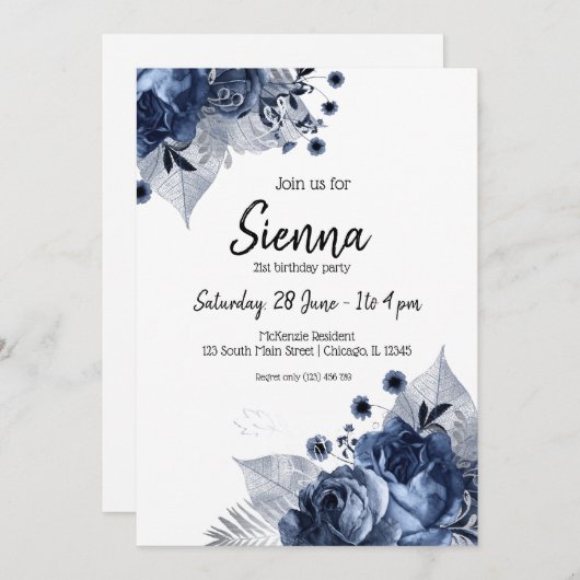 モダンな輝きとエレガンスの花、あらゆるシーンに 招待状 (正面/裏面)