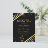 モダンな輝きのゴールドとブラックの誕生日パーティー ポストカード (スタンド正面)
