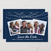 モダンな輝きのストリング ライト ブルー 3 枚の写真 セーブザデート (正面/裏面)