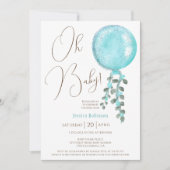 モダンな輝きの男の子 青い風船 オー！ベビーシャワー 招待状 (正面)