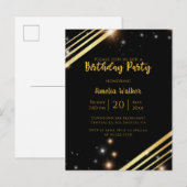 モダンな輝きゴールドとブラックの誕生日パーティー ポストカード (正面/裏面)