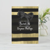 モダンな輝き ブラックリボン ゴールドペイントストローク スイート16 招待状 (スタンド正面)