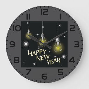 モダンな輝く電球 謹賀新年 ラージ壁時計