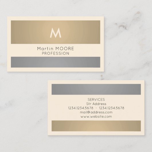 モダンな輝やきの金属金ゴールドの銀のストライブ柄 名刺 (正面/裏面)