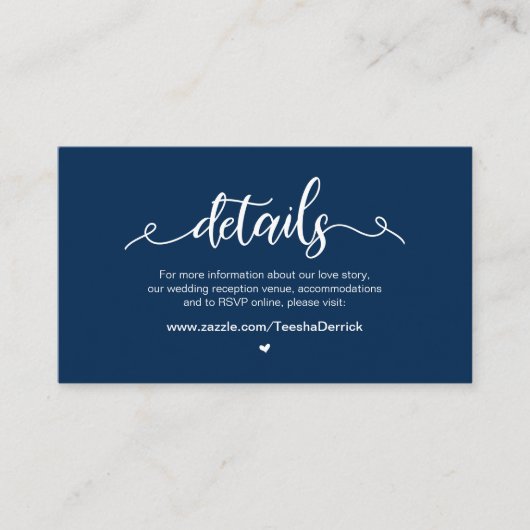 モダンな農村の農場デザイン ネイビーブルー ウェディングの詳細 エンクロージャーカード (正面)