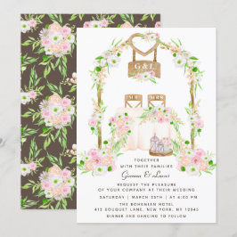 モダンな農村スタイルの屋外水彩花の結婚式 招待状