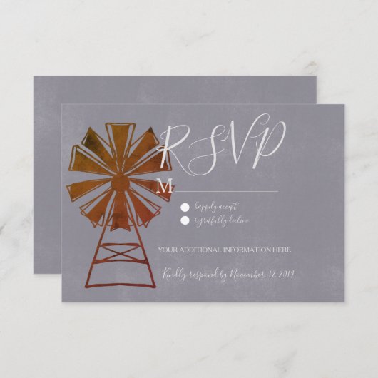 モダンな農村風車の石 招待状 (正面/裏面)