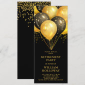 モダンな退職パーティー ゴールド ブラック風船 ブラック 招待状 (正面/裏面)