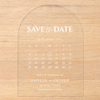 モダンな透明アーチ型アクリルカレンダー Save The Date アクリル招待状
