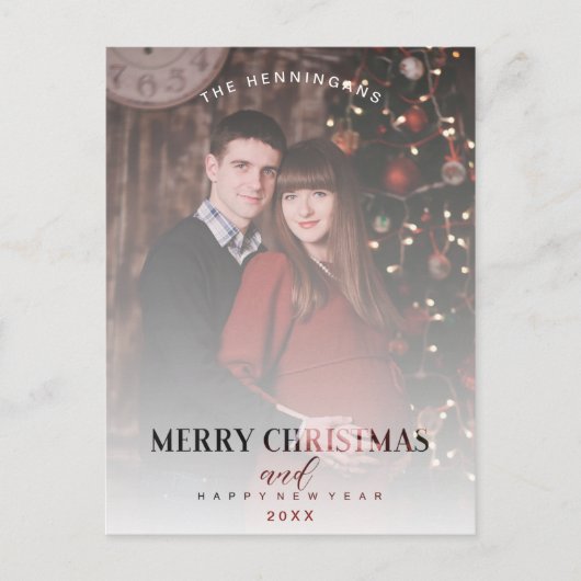 モダンな透明効果の家族写真クリスマス ポストカード (正面)