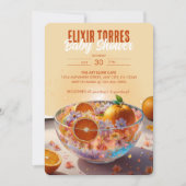 モダンな遊び心のあるオレンジ色の柑橘類の写真ベビーシャワー 招待状 (正面)