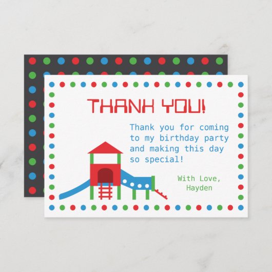 モダンな運動場の子供の誕生日はノート感謝していしています サンキューカード (正面/裏面)