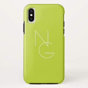 モダンな重なり合うイニシャル2文字 ライムグリーン iPhone X ケース