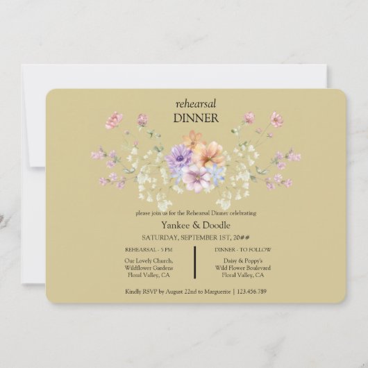 モダンな野の花の春の結婚式 ディナー招待状 招待状 (正面)