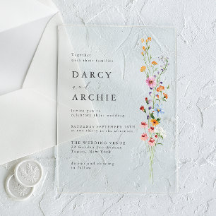 モダンな野の花の結婚式 アクリル招待状