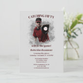 モダンな野球のキャッチングフィフティ 50歳の誕生日 招待状 (スタンド正面)