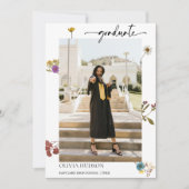 モダンな野生の花のカリグラフィー写真卒業式 招待状 (正面)