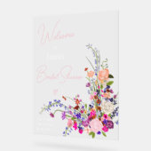 モダンな野生の花のスクリプト ブライダルシャワーの歓迎 アクリルサイン (傾斜)