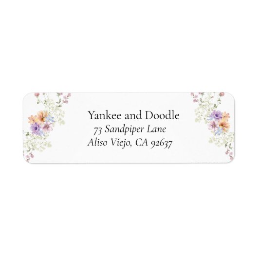 モダンな野生の花の春の結婚式 ラベル (正面)