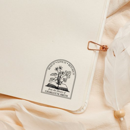 モダンな野生の花の本　図書館から ラバースタンプ