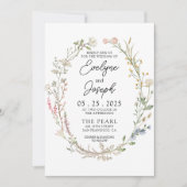 モダンな野生の花の遊び心ある花のリースの結婚式 招待状 (正面)