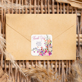モダンな野生の花を添えた感謝の気持ちを表すブライダルシャワー スクエアシール