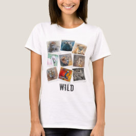 モダンな野生動物の写真フレームコラージュ Tシャツ