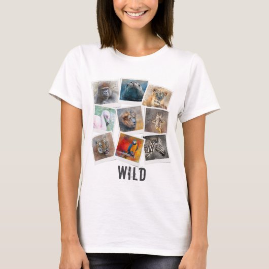モダンな野生動物の写真フレームコラージュ Tシャツ (正面)