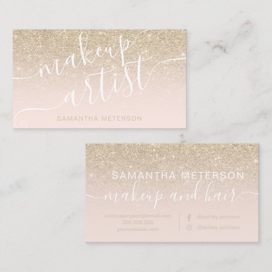 モダンな金ゴールドのグリッターのグラデーションな赤面の化粧の原稿 名刺 (正面/裏面)