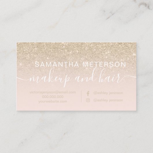モダンな金ゴールドのグリッターのグラデーションな赤面の化粧の原稿 名刺 (裏面)