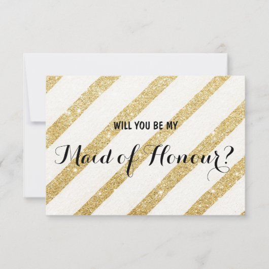 モダンな金ゴールドのストライブ柄名誉のある私の女中です 招待状 (正面)