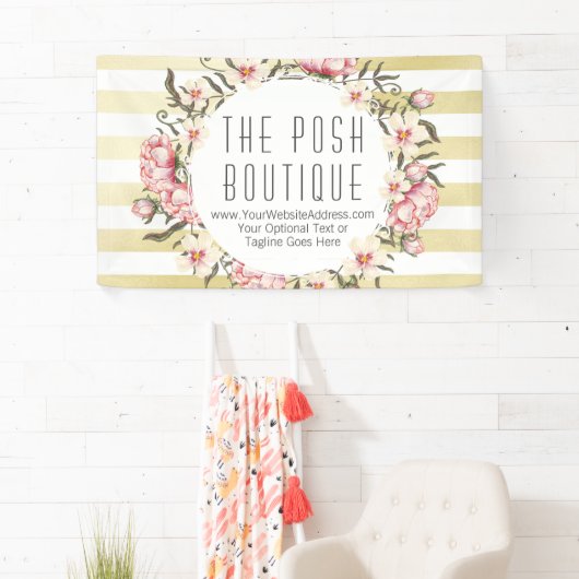 モダンな金ゴールドのストライプな及びピンクの花のバラのリース 横断幕 (インサイチュ)