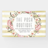 モダンな金ゴールドのストライプな及びピンクの花のバラのリース 横断幕 (横)