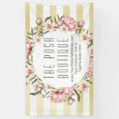 モダンな金ゴールドのストライプな及びピンクの花のバラのリース 横断幕 (縦)