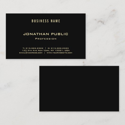 モダンな金ゴールドのフォントの文字のシックでエレガントで黒く明白な上 名刺 (正面/裏面)