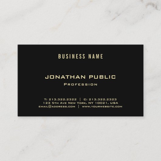 モダンな金ゴールドのフォントの文字のシックでエレガントで黒く明白な上 名刺 (正面)