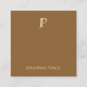 モダンな金ゴールドのモノグラムのコーヒーブラウンのシックな平野 スクエア名刺 (正面)
