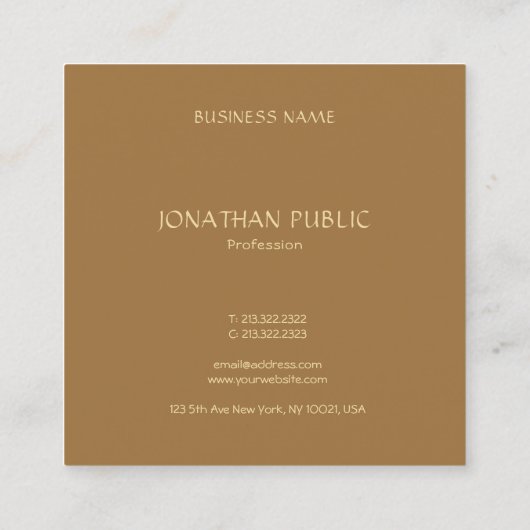 モダンな金ゴールドのモノグラムのコーヒーブラウンのシックな平野 スクエア名刺 (裏面)