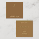 モダンな金ゴールドのモノグラムのコーヒーブラウンのシックな平野 スクエア名刺 (正面/裏面)