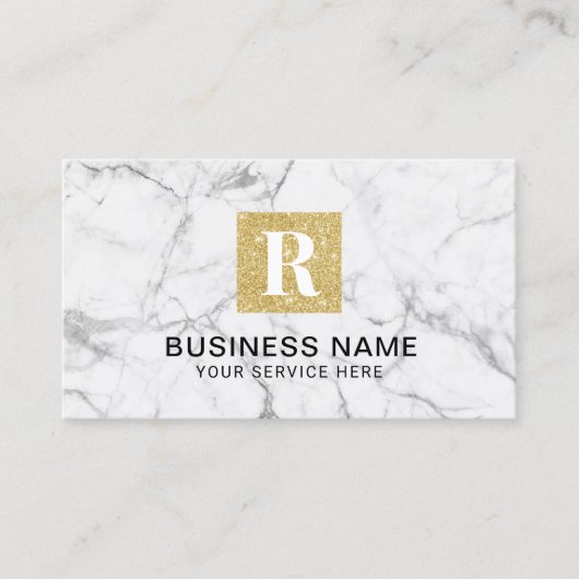 モダンな金ゴールドのモノグラムのロゴの粋で白い大理石 名刺 (正面)