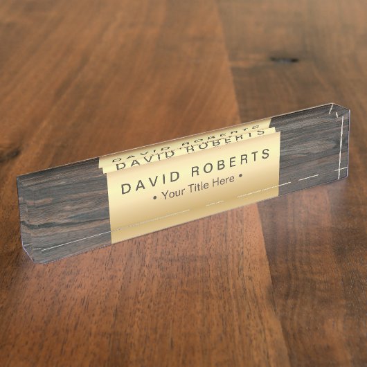 モダンな金ゴールドのラベルの上品な木製の背景 デスクネームプレート (側面)